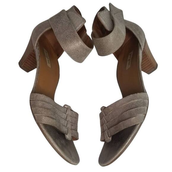 Leather Metallic Gray Strappy Low Heels PAUL GREEN Hook Eye Ankle Wrap Size 8 - Picture 3 of 8